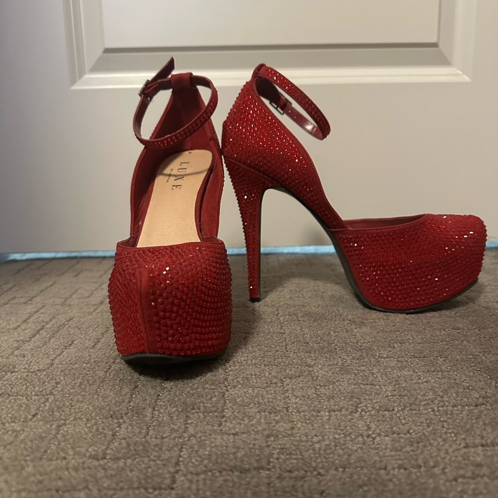 5 Inch Red Rhinestone Mary Jane Pumps Size 8 Luxe by Justfab